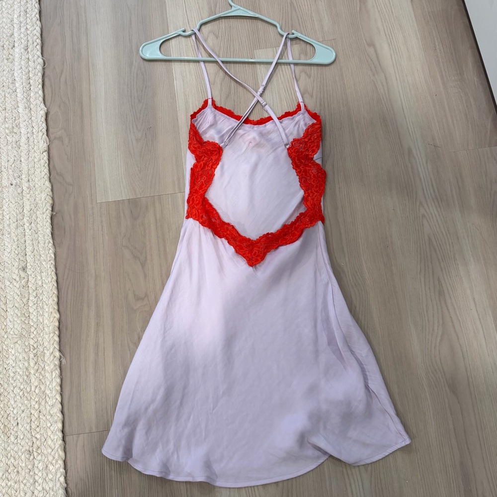 Lavender and Red Lace Trim Mini Dress
